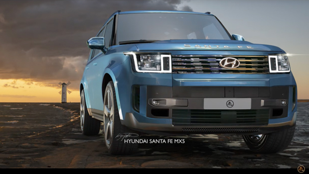 hyundai santa fe 2023: land rover defender-inspired design previewed in new render