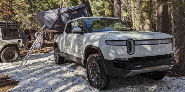 rivian update includes ‘camp mode’ for leveling your ev and lighting a campsite