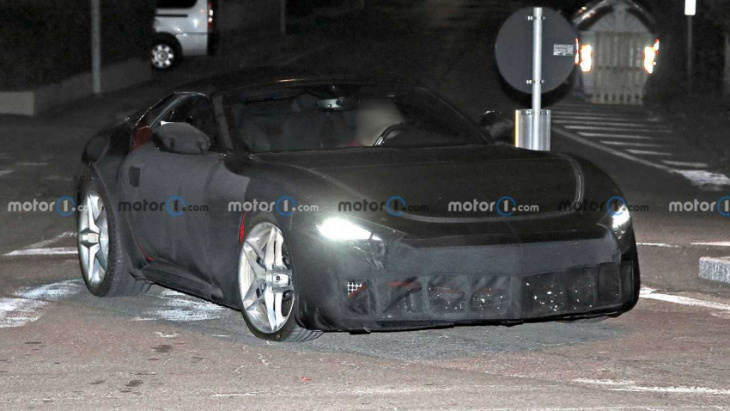 ferrari roma spider spied with full body camouflage