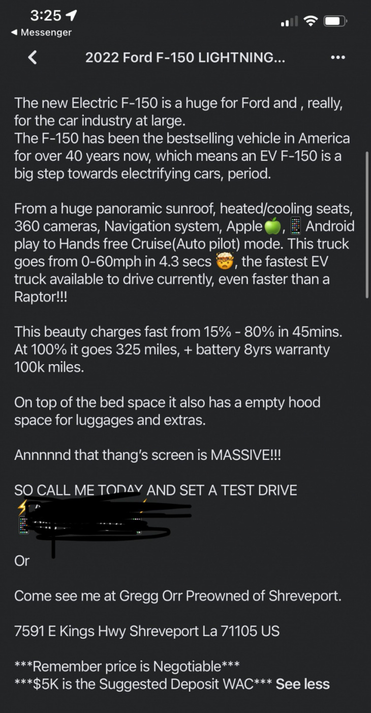 android, louisiana dealership caught posting misleading ford f-150 ev listing on facebook