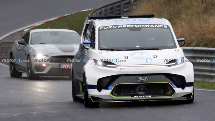 ford electric supervan spied lapping the nurburgring with a mustang