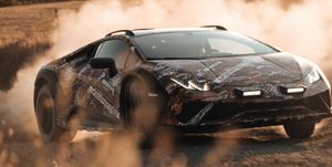 lamborghini huracán sterrato test mule spotted looking tall leaving the factory