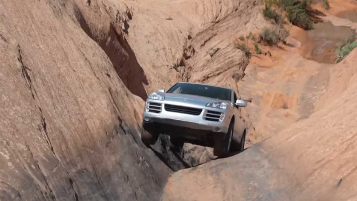 see stock porsche cayenne conquer extreme off-roading at moab