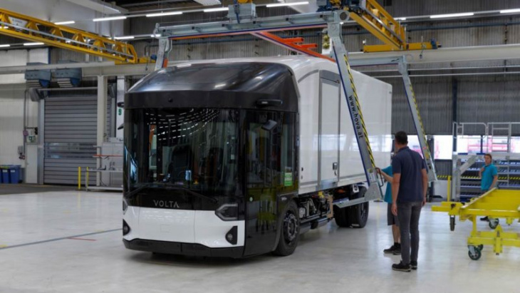 first volta zero electric truck drives off the production line