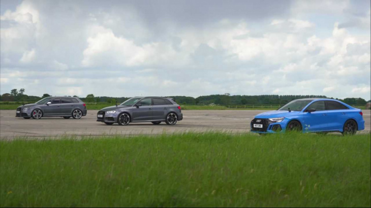 audi rs3 drag race pits latest mk3 model against its predecessors