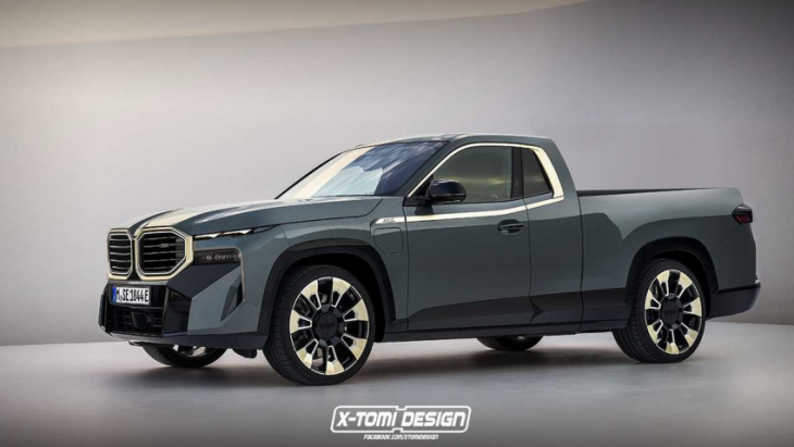 bmw xm pickup rendering depicts an oddly proportional street truck