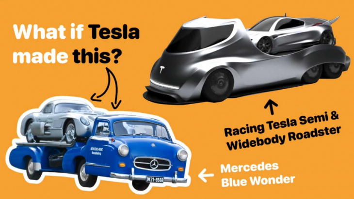 designer envisions tesla-based mercedes blue wonder-like car carrier