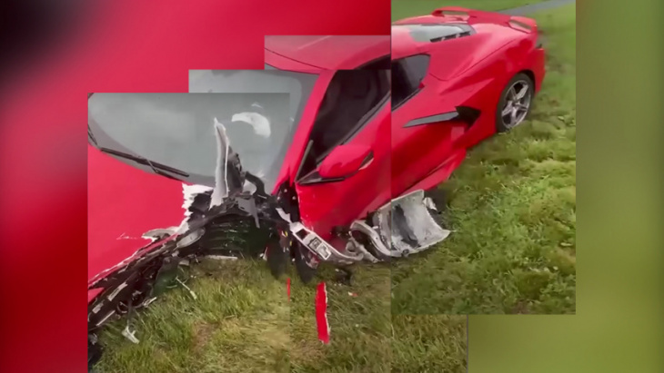 c8 corvette rental car driver smashes into pole after illegal pass