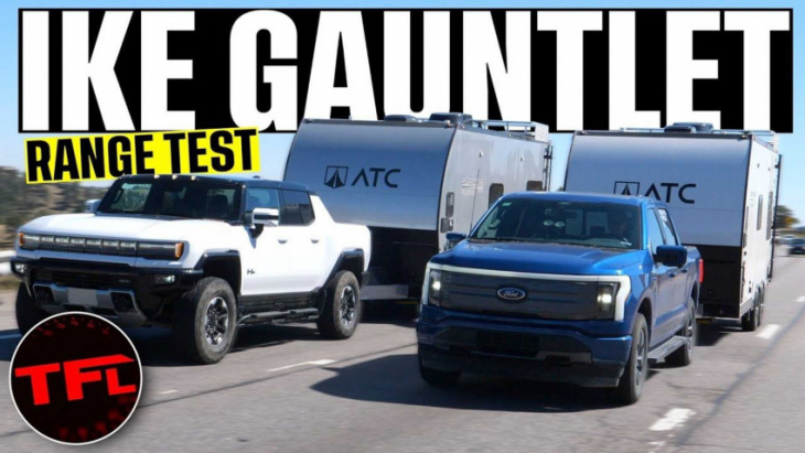 ford f-150 lightning and gmc hummer ev take on toughest towing test