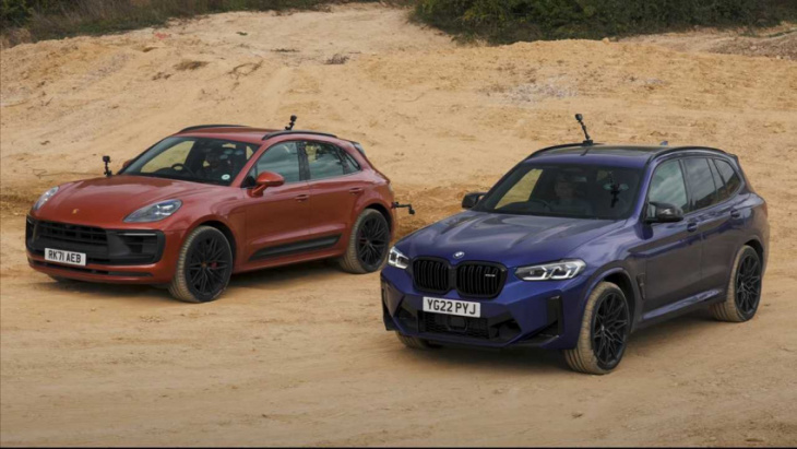 bmw x3 m competition battles porsche macan gts in off-road races