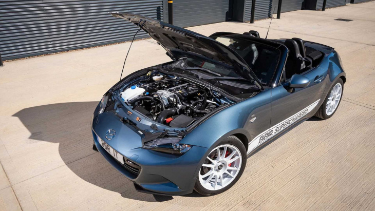 tuned mazda mx-5 miata nd with supercharger kit packs up to 250 hp