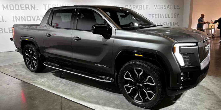 gmc introduces 2024 gmc sierra ev denali edition 1 with 400 mile range and crab walk, starting at $107k