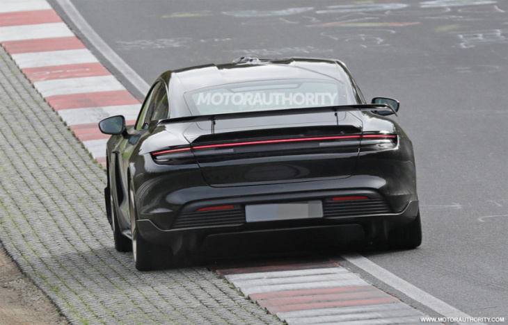 porsche spotted testing possible plaid-topping taycan