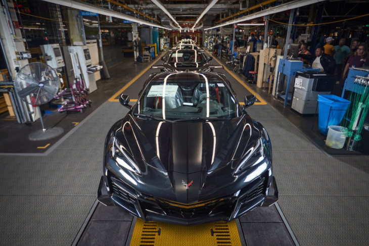 first 2023 chevrolet corvette z06 screams off assembly line