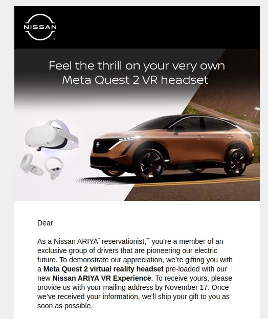amazon, nissan reportedly giving ariya reservation holders meta quest headsets