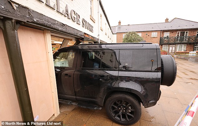 man, 37, is arrested on suspicion of drink driving after crashing land rover defender into a co-op