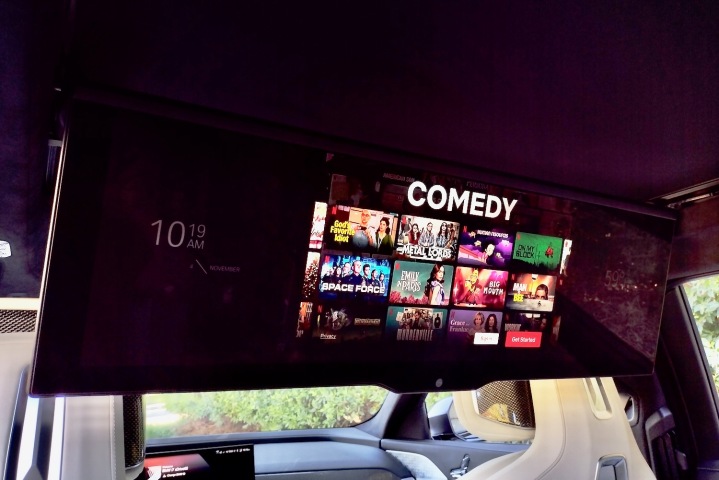 amazon, android, business upfront, 31-inch tv in the back. bmw’s electric i7 is a screening room on wheels