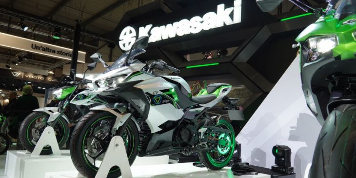 first look at electric kawasaki ninja and kawasaki z electric motorcycle, coming out in 2023