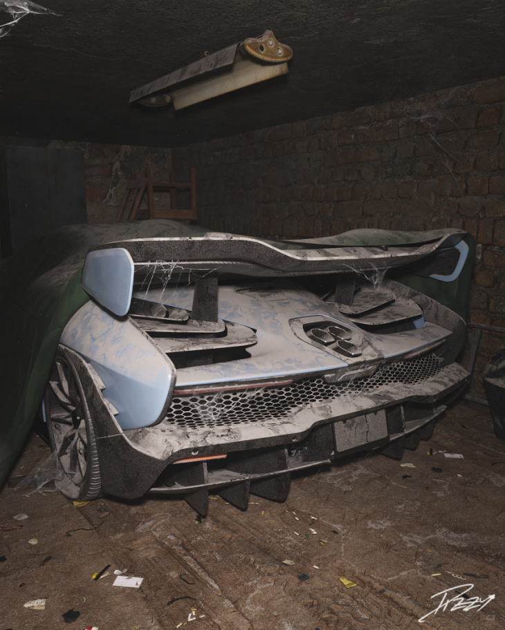 an artist has rendered these amazing pictures of abandoned modern supercars