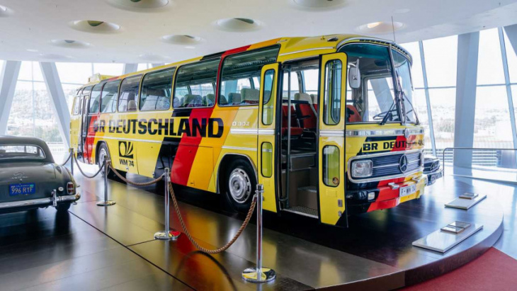 colorful mercedes bus is how world cup soccer teams traveled in 1974