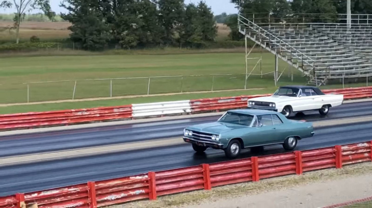 fun 1/4 mile race – ’65 chevy malibu 327 with 300hp takes on ’67 dodge coronet 440 with 370hp