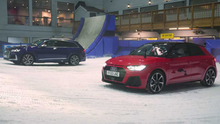 front-wheel-drive audi a1 battles awd sq7 in drag races up a ski slope