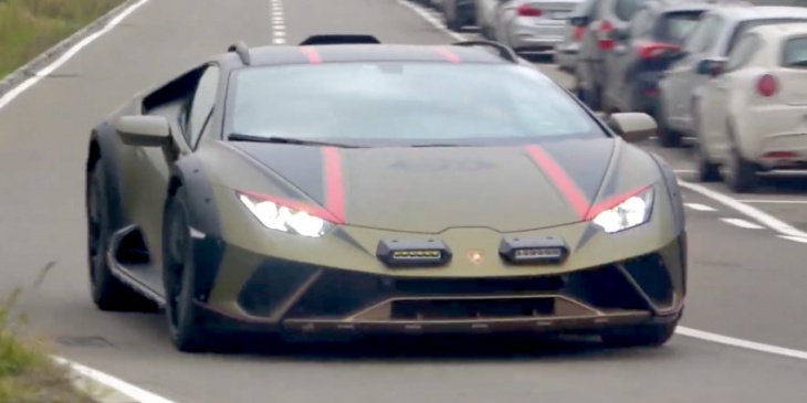 watch the lamborghini huracán sterrato drive on the road for the first time