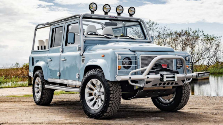 land rover defender restomod has a supercharged v8 and porsche paint