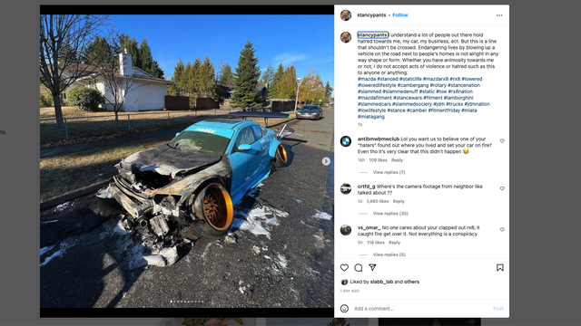 fire officials deem instagram-viral rx-8 blaze 'intentional'