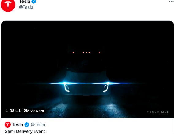 2 million people watched the tesla semi delivery event on twitter