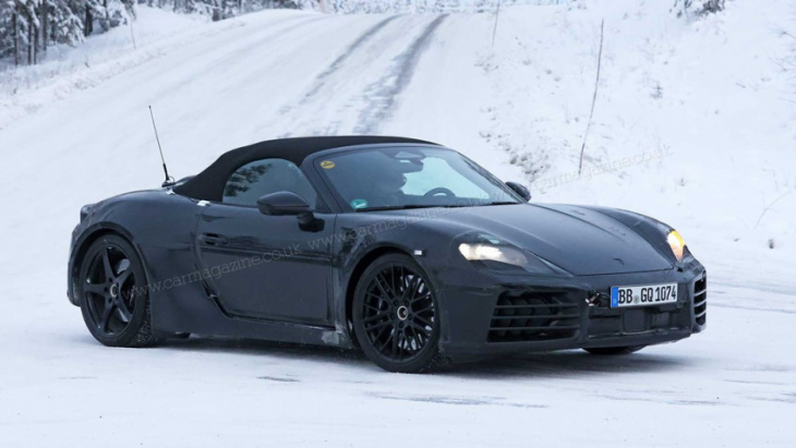 electric porsche boxster spied on chilly winter test
