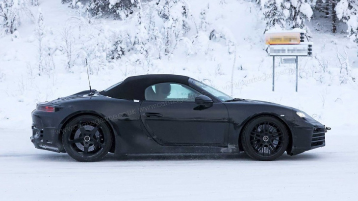 electric porsche boxster spied on chilly winter test