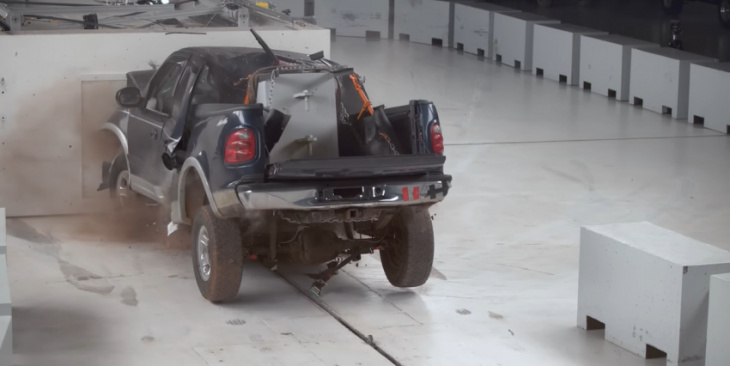 the iihs used an f-150 loaded with concrete to simulate the weight of an ev truck