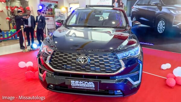 toyota innova hycross on display at dealer showroom before launch