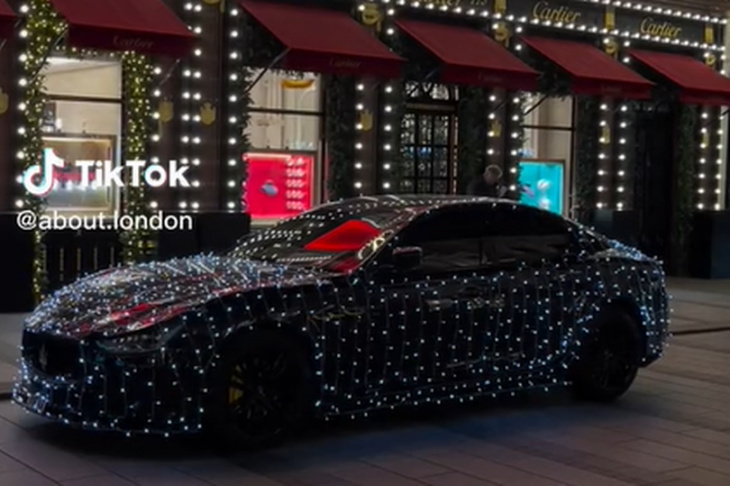 'awesome' maserati supercar covered in christmas lights spotted rolling around london's bond street