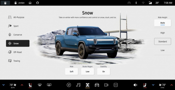 rivian snow mode increases safety on wintery road conditions—while keeping you warm