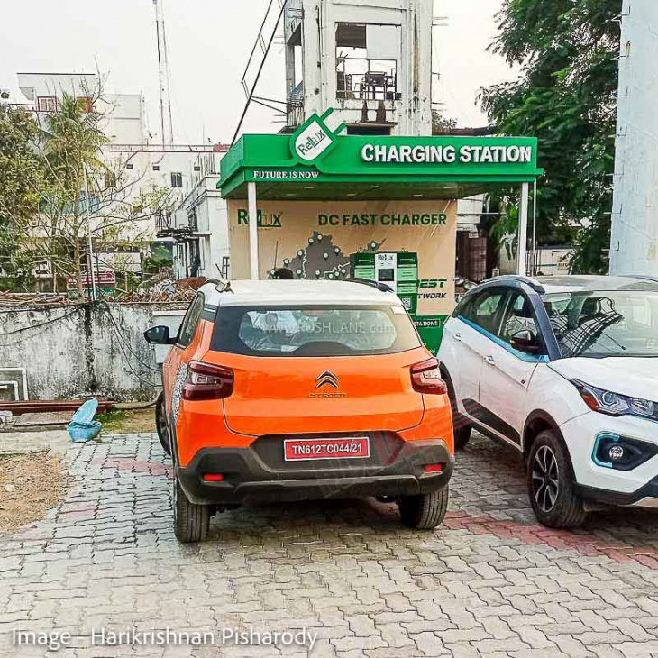 android, citroen c3 electric spied at charging station – next to nexon ev