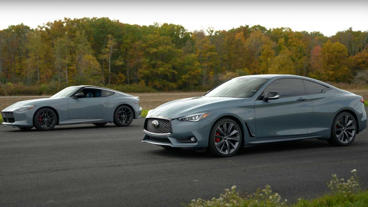2023 nissan z challenges infiniti q60 rs in lopsided family drag race