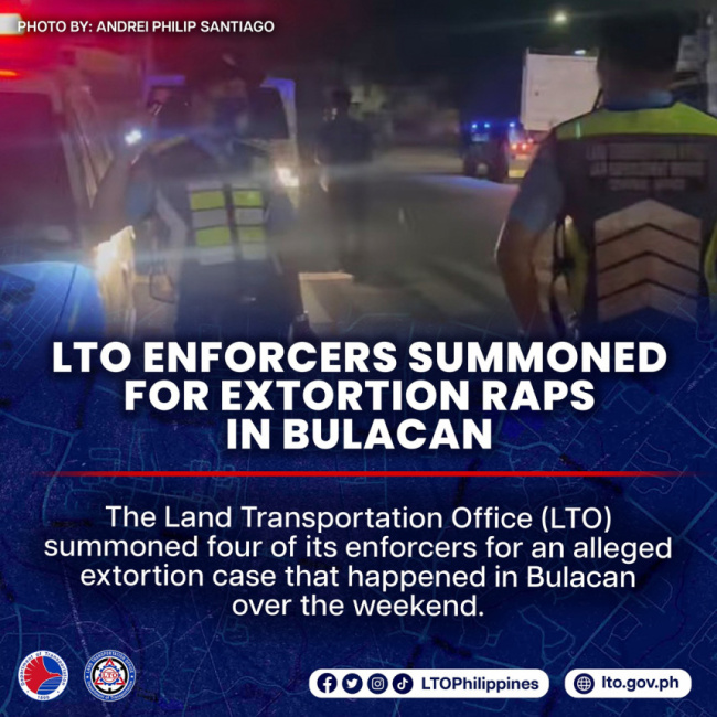 extorsion, jay art tugade, kotong, lto summons enforcers for alleged extorsion