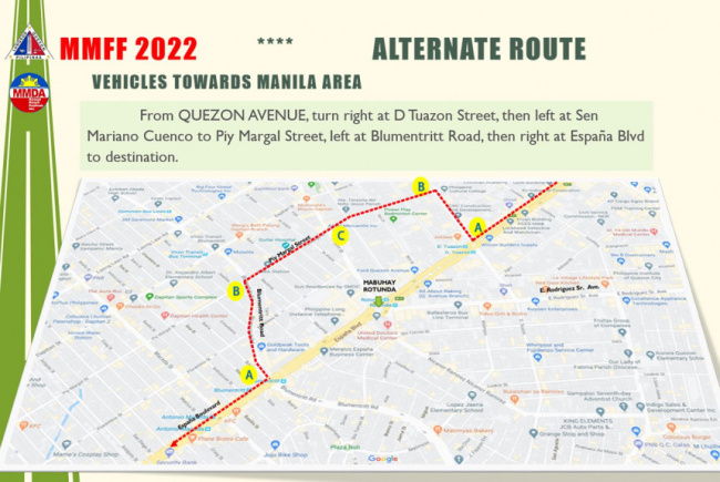 alterate routes, mmda, mmff, traffic, mmda lists alternate routes for the metro manila film fest 2022