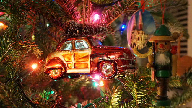 christmas, ornament, vintage, xmas, tree, classic, i have become a magnet for car-themed christmas tchotchkes
