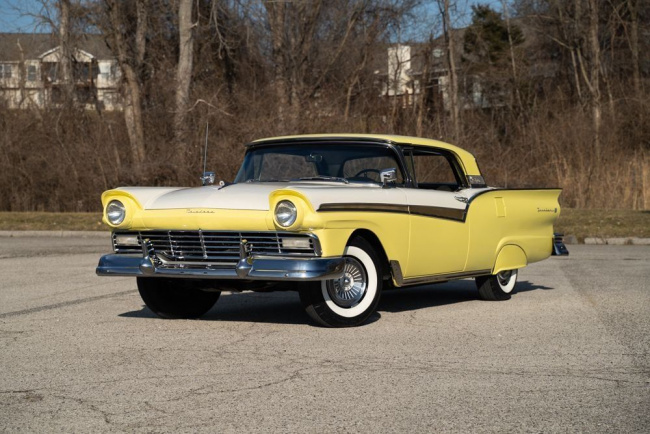 handpicked, classic, american, news, muscle, newsletter, sports, client, modern classic, europe, features, luxury, trucks, celebrity, off-road, exotic, asian, italian, maple brothers okc auction is featuring a beautiful 1957 ford fairlane skyliner retractable hardtop