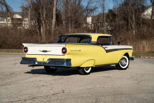 handpicked, classic, american, news, muscle, newsletter, sports, client, modern classic, europe, features, luxury, trucks, celebrity, off-road, exotic, asian, italian, maple brothers okc auction is featuring a beautiful 1957 ford fairlane skyliner retractable hardtop