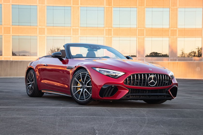 video, test drive, sports cars, driven: 2022 mercedes-amg sl 55 proves that you don't need the 63