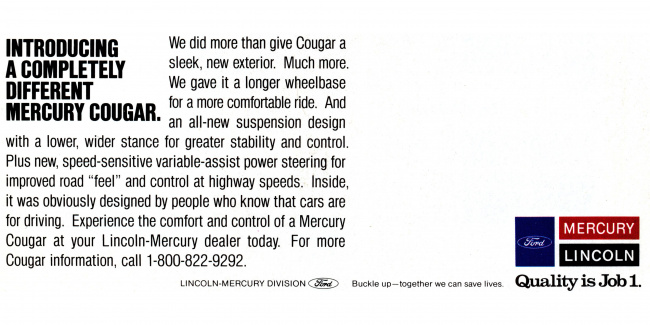 , 1989 mercury cougar offers pulse-quickening comfort