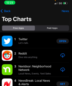 twitter moves to #1 on apple app store for “us news” following elon musk’s takeover