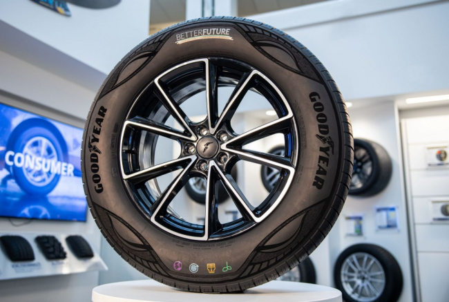autos news, goodyear unveils demo tyre produced with 90% sustainable materials