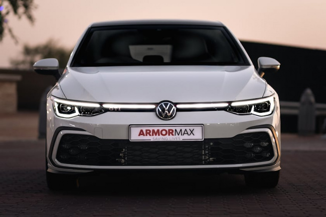 tuning, sports cars, armormax's armored vw golf 8 gti can withstand fire from a .44 magnum