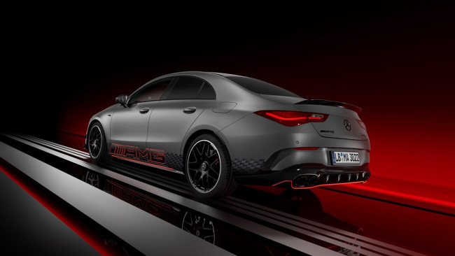 Mercedes-AMG CLA 45 S Coupe 2023 facelift: rear three quarter, studio background, Street Style Special Edition