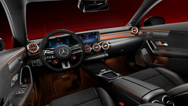 Mercedes-AMG CLA 45 S Coupe 2023 facelift: interior, studio background, Street Style Special Edition